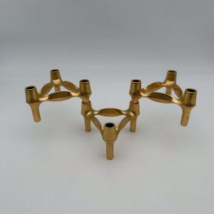 Rare Set Of 3 Gold-tone Bmf Quist "variomaster" Modular Candle Holders, 1970s.