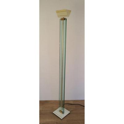 Lamp Of Parquet Of Glass, Brass And Metal Lacquered. About 1970