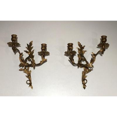 Paire d'Appliques En Bronze Doré De Style Louis XV