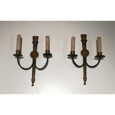Pair Of Bronze Wall Sconces. Around 1940
