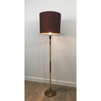 Floor Lamp Parquet Wood And Brass. Around 1970
