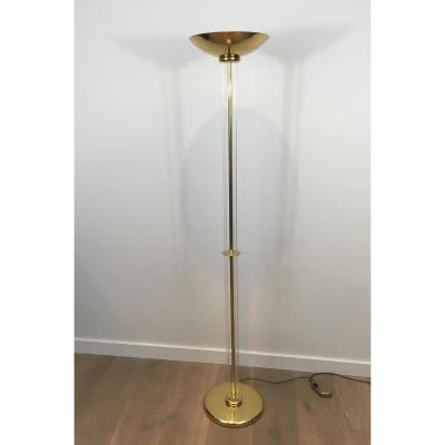 Floor Lamp Design Parquet In Golden Brass And Plexiglass. Around 1970