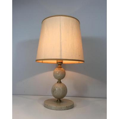 Travertin And Brass Table Lamp. Circa 1970