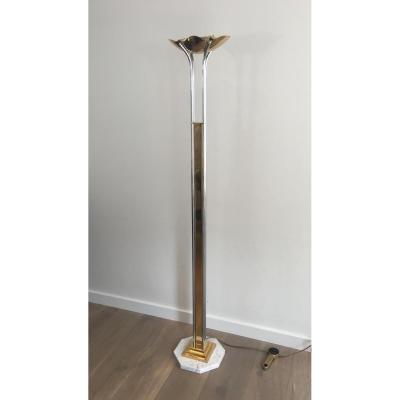 Unusual Brass, Chrome And Marble Floor Lamp. French. Circa 1970