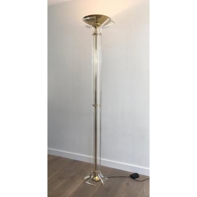 Rare Plexiglass And Gilt Brass Floor Lamp. Italy. Circa 1970