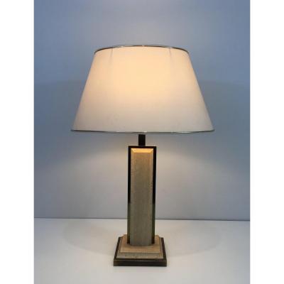 Travertine And Gilt Chrome Table Lamp. French. Circa 1970