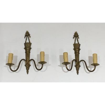 Pair Of Louis The 16th Style Bronze Wall Lights With Quiver And Ribbons. French