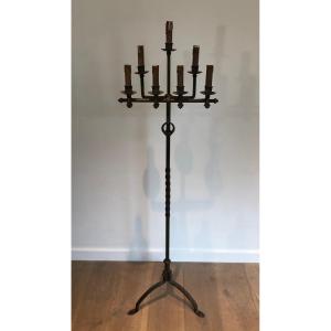 Lampadaire De Parquet En Fer Forgé Et Fer Doré. Travail Français. Vers 1940