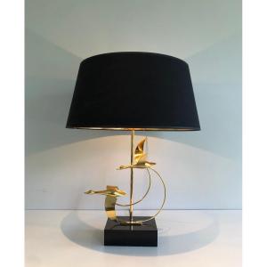 Flight Of Wild Geese Brass Table Lamp. French. Circa 1970