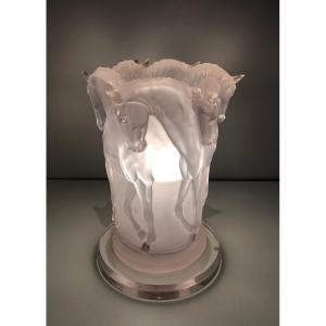 Lucite Horses Table Lamp. French Work,  In The Style Of Maison Lalique. Circa 1970