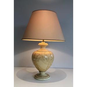 Eggshell Lacquered Table Lamp With Interlacing. French Work. Circa 1970