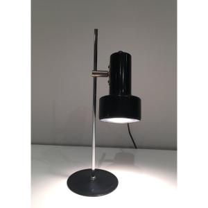 Lampe Réglable Et Orientable En Métal Laqué Noir Et Chrome. Travail Français. Vers 1970