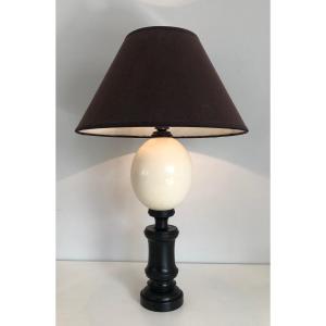 Blackened Wood And Ostrich Egg Table Lamp. French Work. Circa 1970