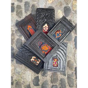 Set Of 6 Frames In 19th Century Kilim Fragments. 25 X 18 Cm