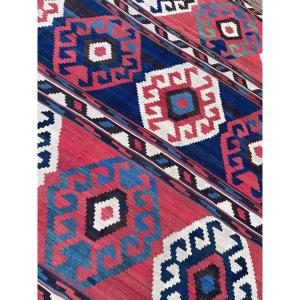 Caucasian Kilim. Kazakh Motifs. Circa 1880. 255 X 225 Cm
