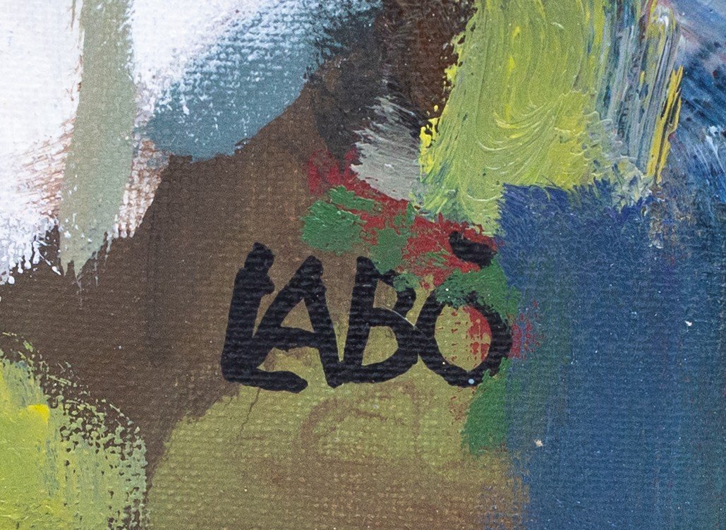 Dipinto olio su tela, "Interno", di Savino Labò, 1968-photo-6