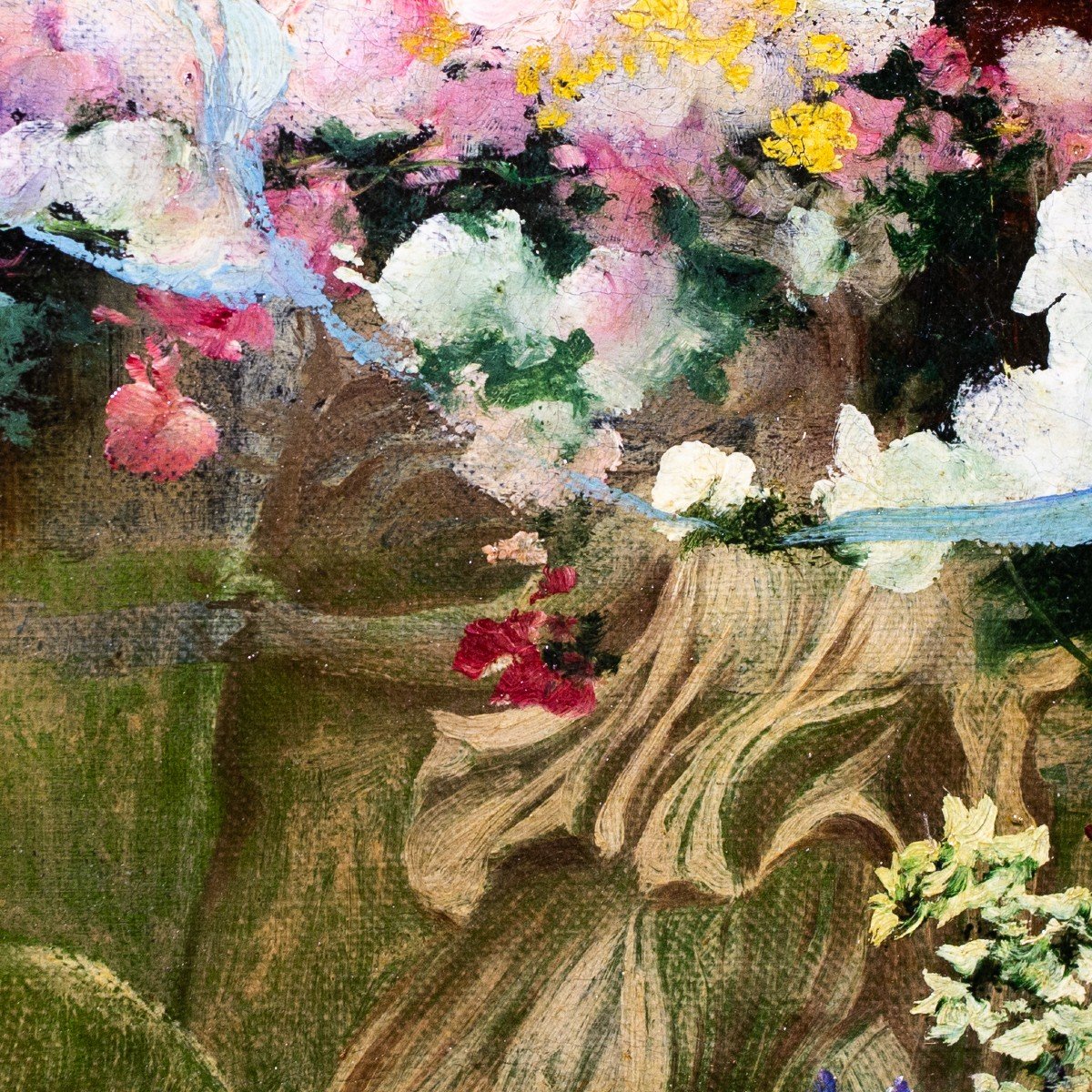 Dipinto olio su tela, "Giardino Romantico", di Enrique Serra, firmato, Fine '800-photo-3