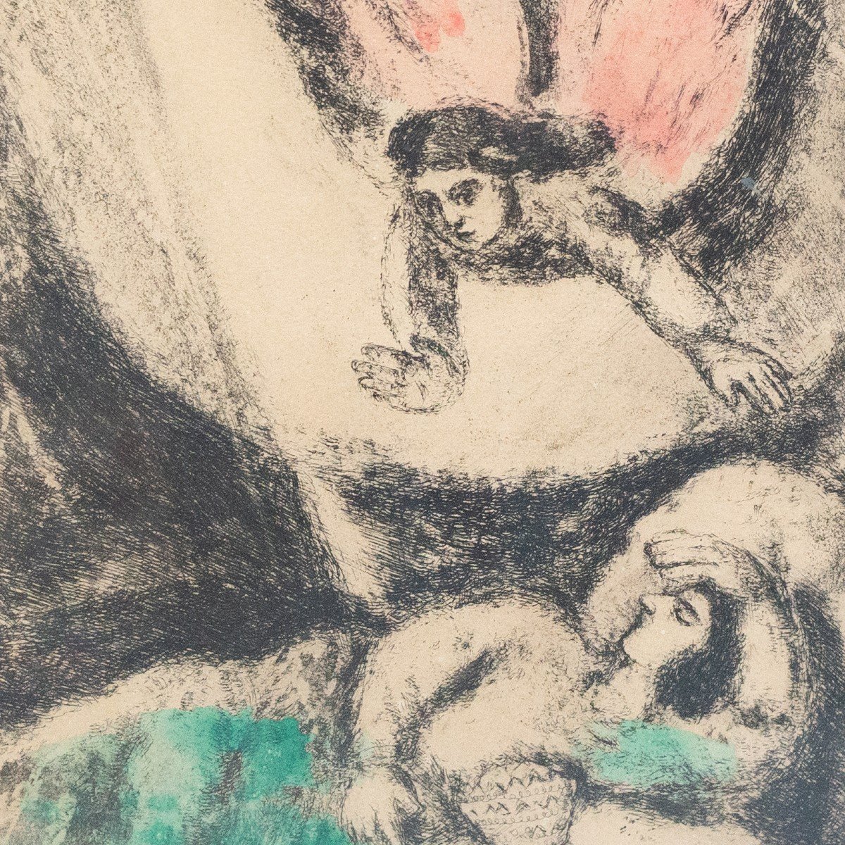 Acquaforte a colori, “La visione di Salomone”, di Marc Chagall, firmato, 1956, 85/100-photo-1