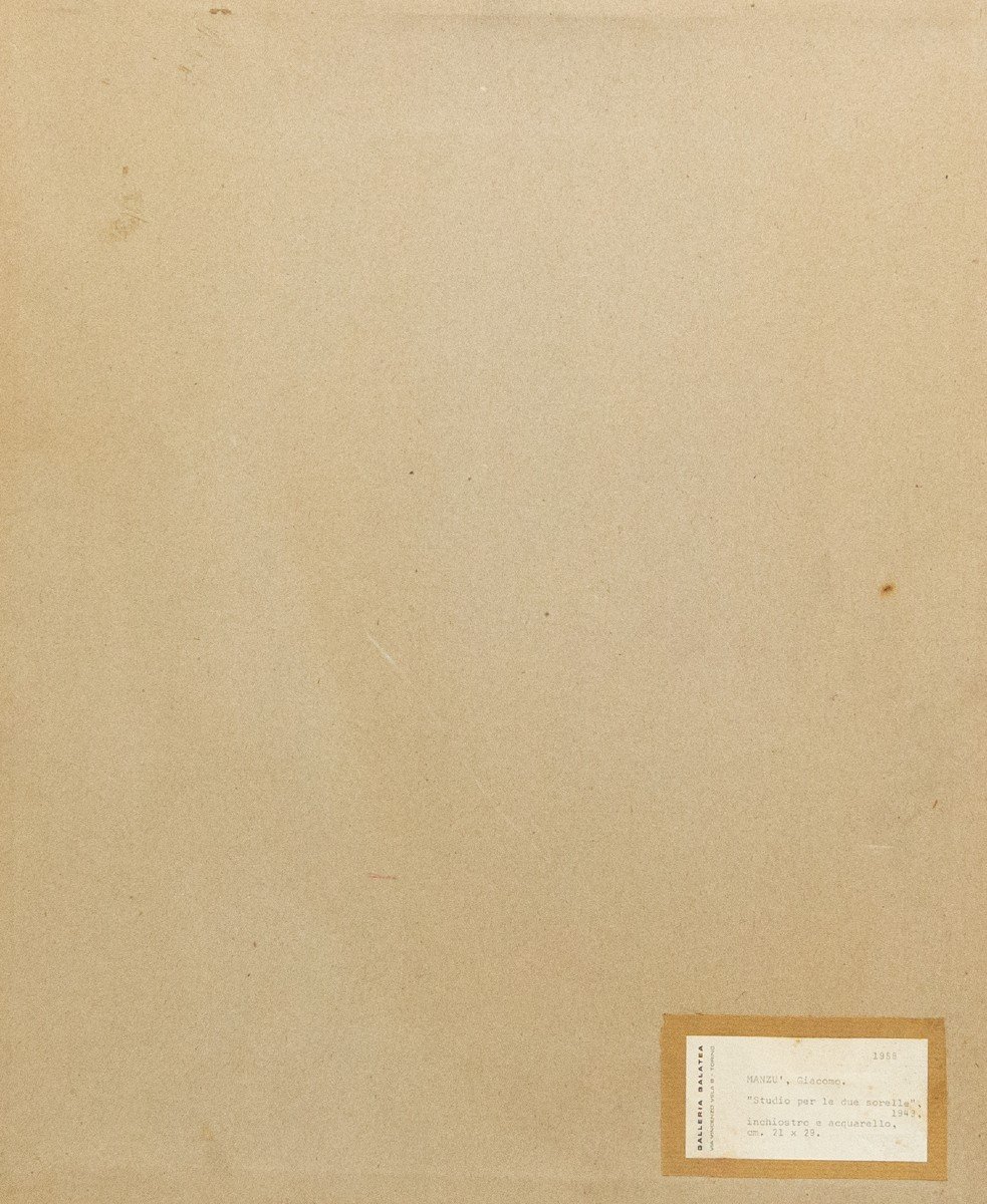 Inchiostro acquerellato su carta, “Studio per le due sorelle”, di Giacomo Manzù, firmato, 1943-photo-4