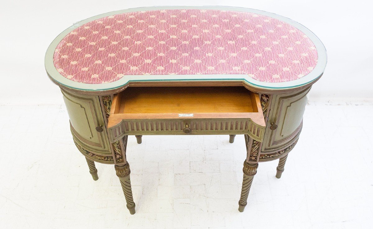 Toeletta in Stile Luigi XVI con sedia, in legno intagliato e decorato, Primi '900-photo-2