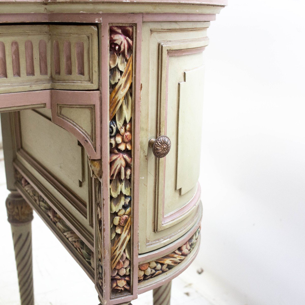 Toeletta in Stile Luigi XVI con sedia, in legno intagliato e decorato, Primi '900-photo-3