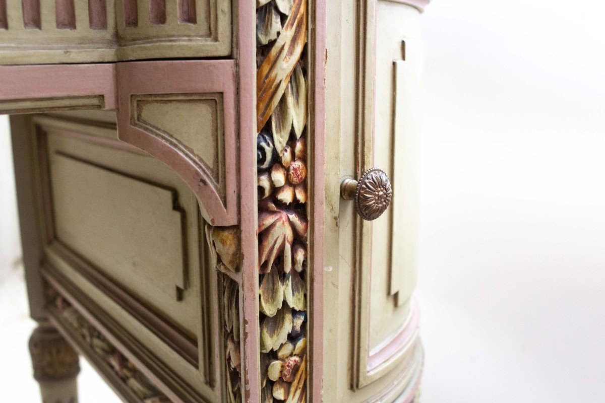 Toeletta in Stile Luigi XVI con sedia, in legno intagliato e decorato, Primi '900-photo-4
