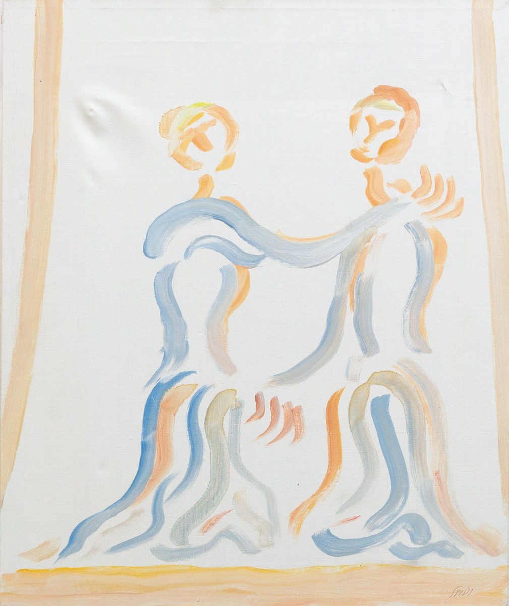 Olio su tela, "Incontro", di Virgilio Guidi, Anni '60