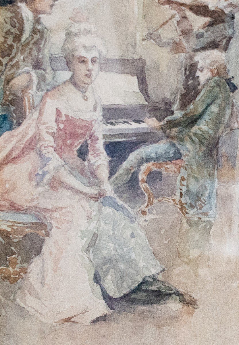Acquerello su carta, di G. Battista Carpanetto,"Danze Settecentesche", 1909, firmato-photo-1