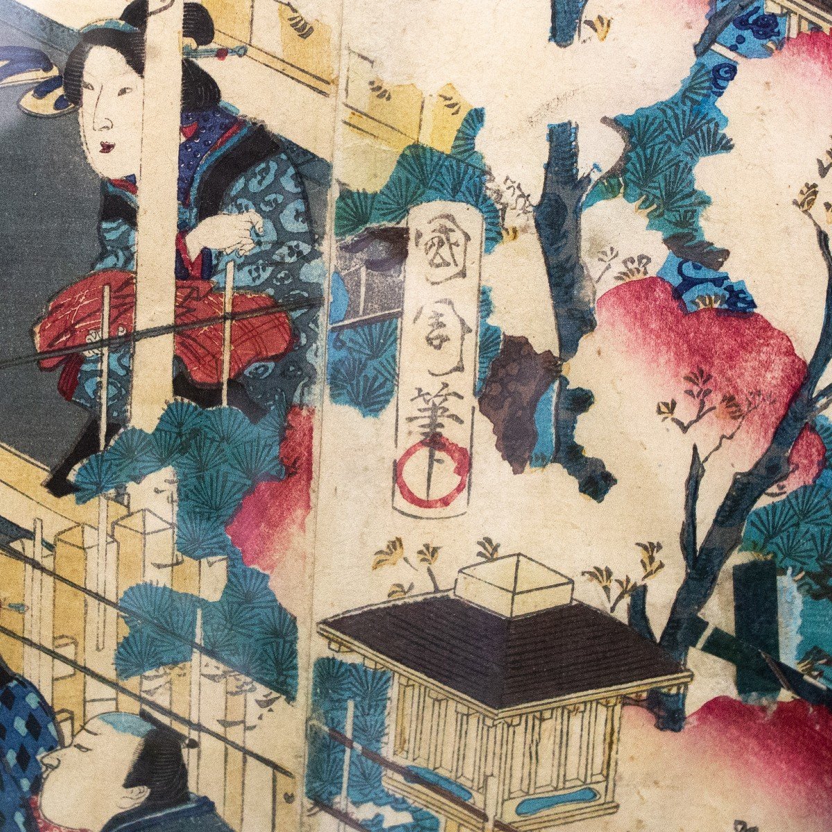 Silografia policroma (nishiki-e) su carta washi di KUNICHIKA TOYOHARA, La Casa Kinpeiro '800-photo-5