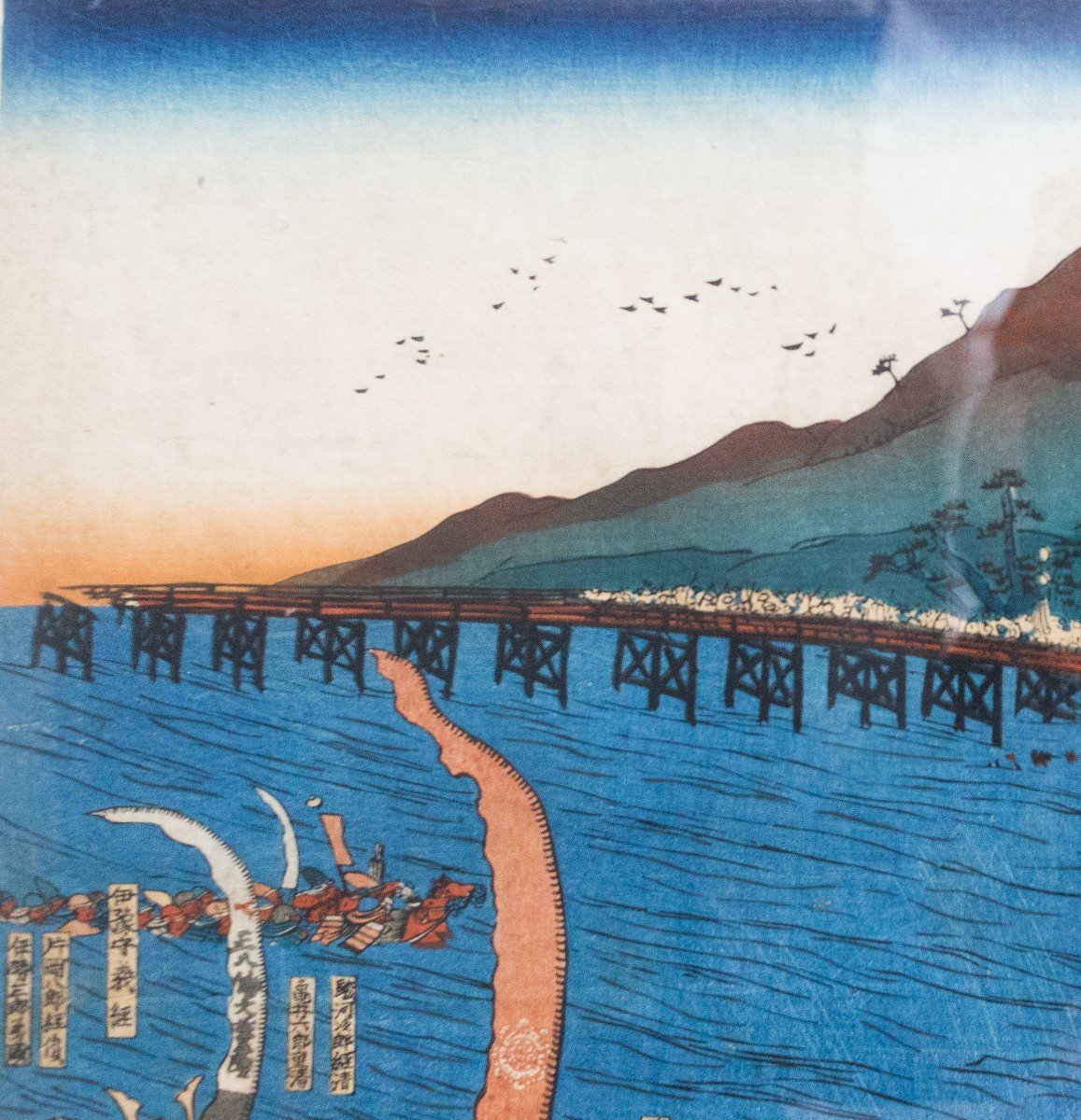 Silografia policroma su carta washi, Ujigawaô-kassen La battaglia degli Uji River 1839-photo-2