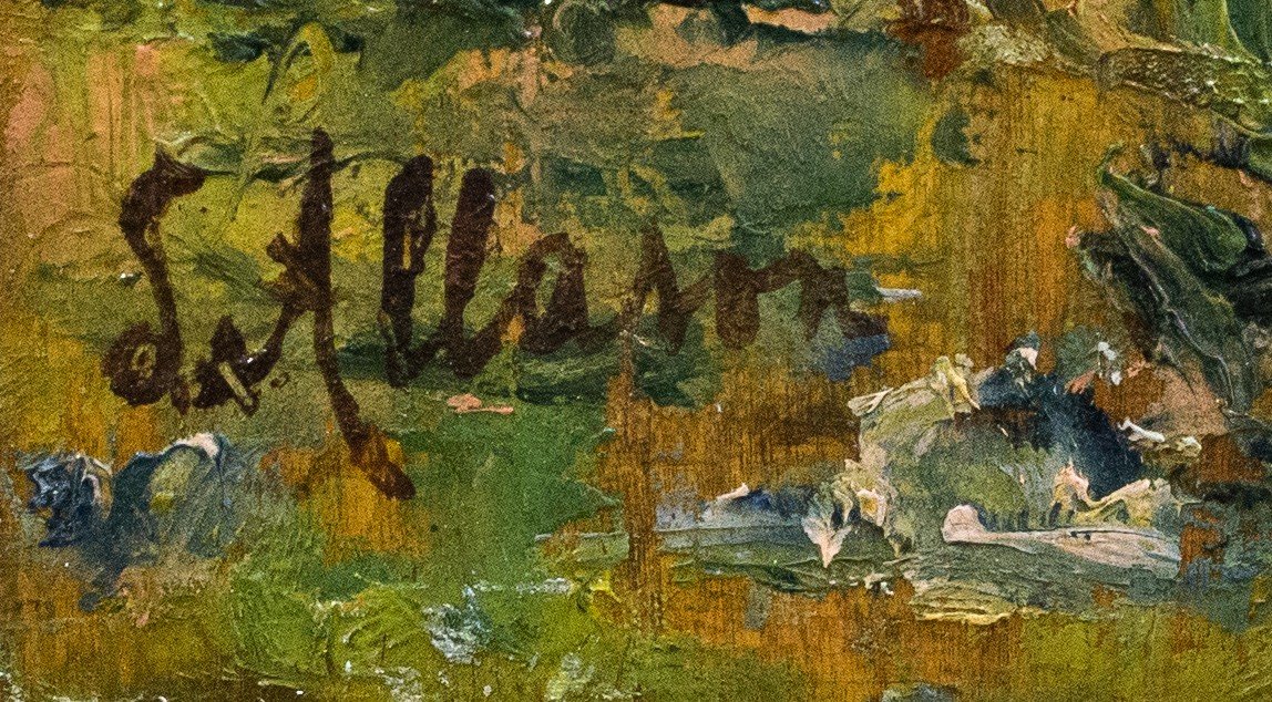 Olio su tavola di Silvio Allason, "Monte Bianco, La Thuile", firmato, 1900-photo-2