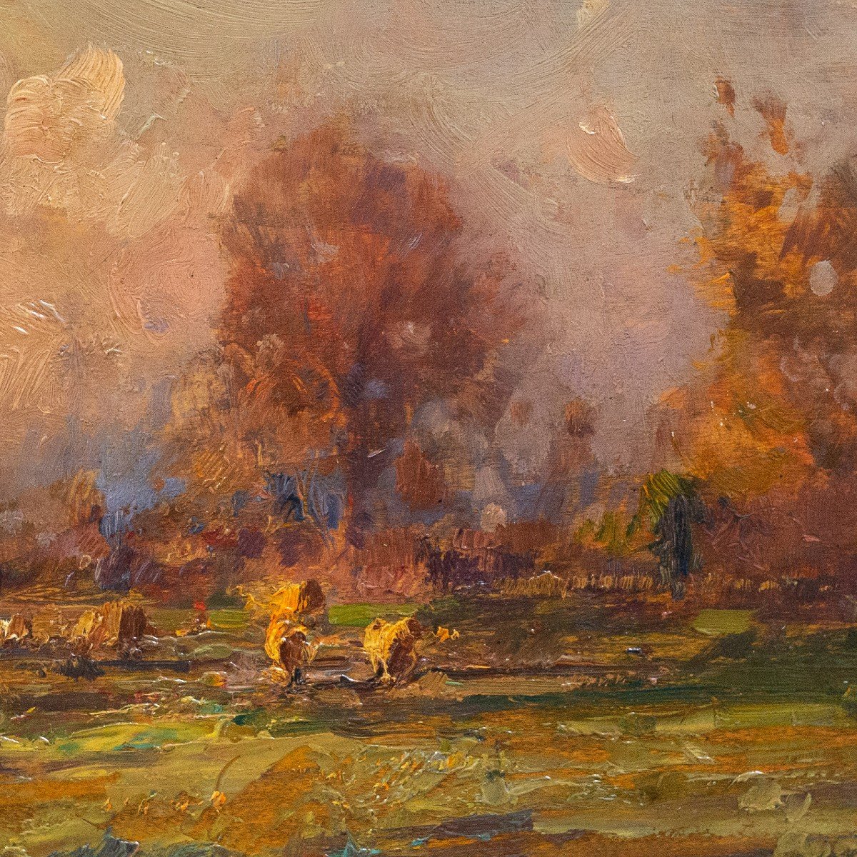 Alessandro Lupo (Torino, 1876 – Torino, 1953), "Peasaggio al tramonto", olio su compensato 1909-photo-1