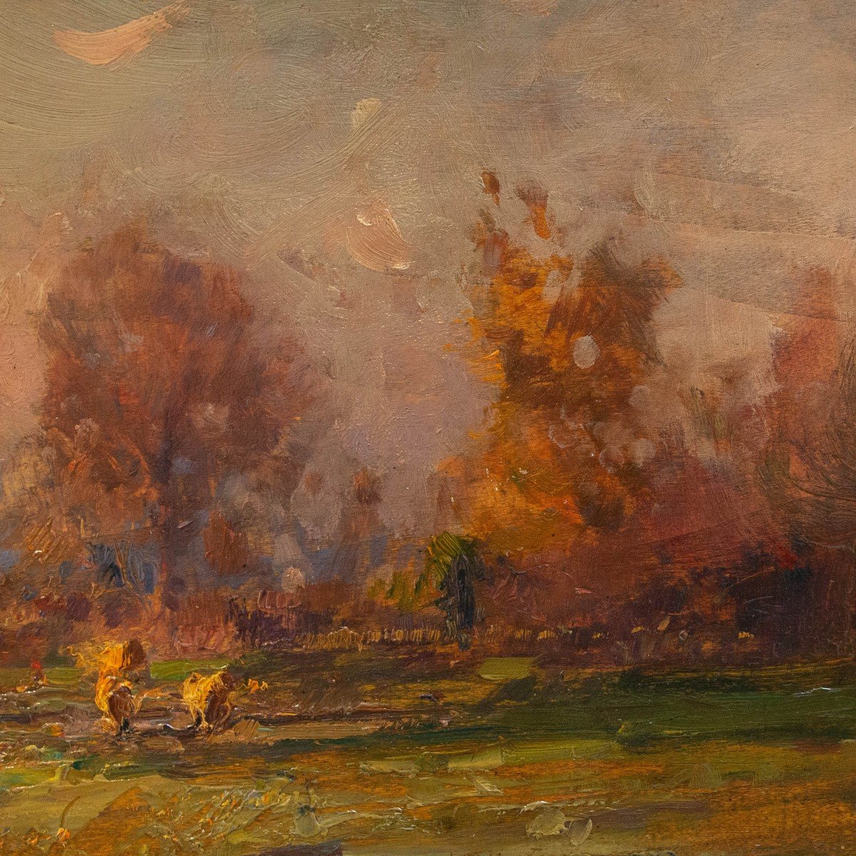 Alessandro Lupo (Torino, 1876 – Torino, 1953), "Peasaggio al tramonto", olio su compensato 1909-photo-2