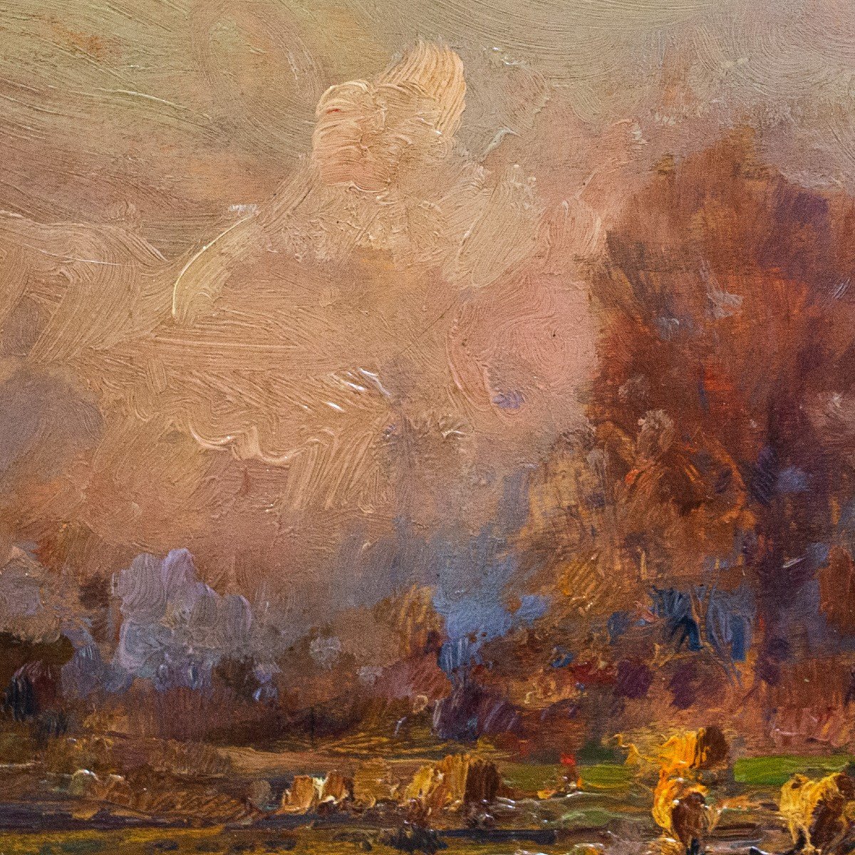 Alessandro Lupo (Torino, 1876 – Torino, 1953), "Peasaggio al tramonto", olio su compensato 1909-photo-4