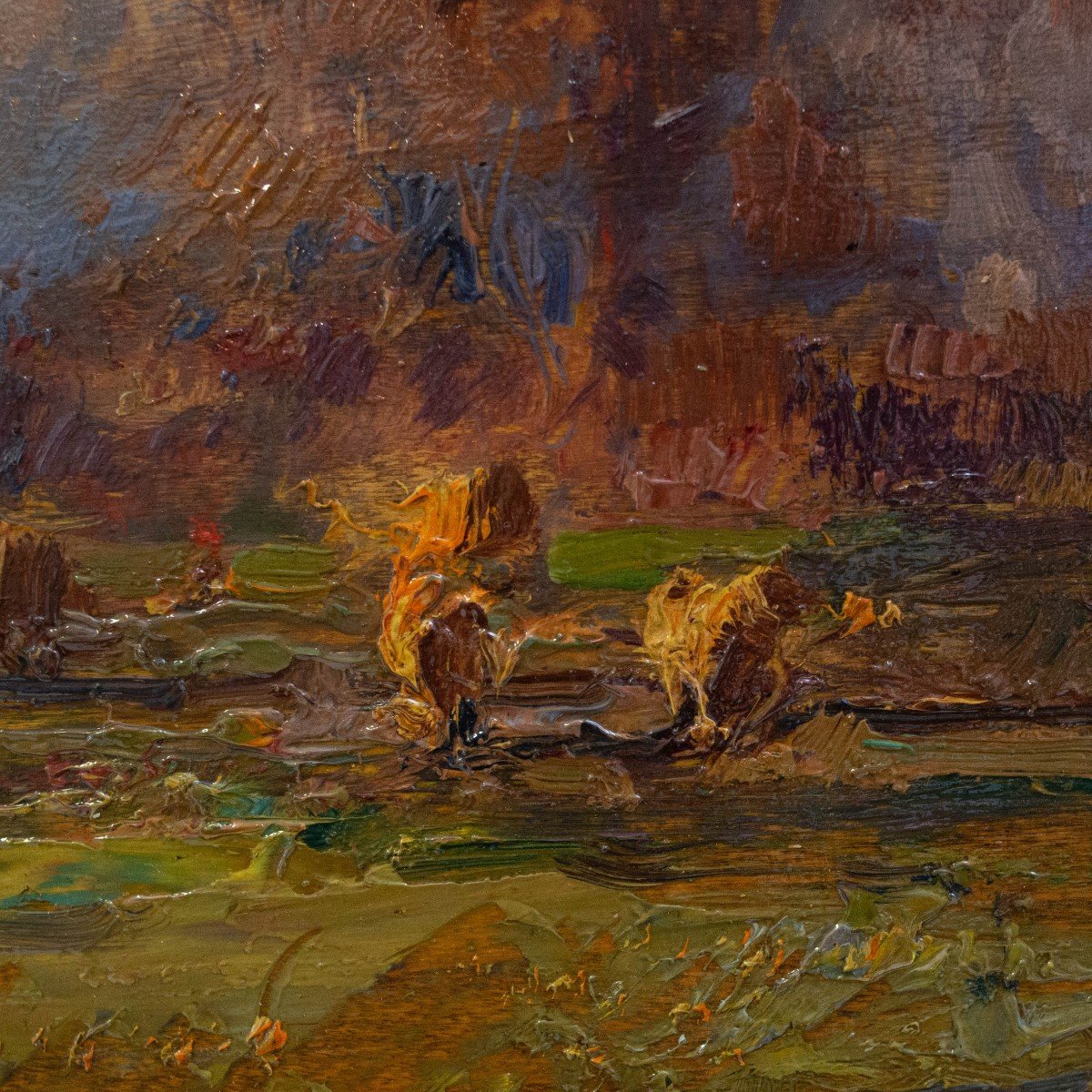 Alessandro Lupo (Torino, 1876 – Torino, 1953), "Peasaggio al tramonto", olio su compensato 1909-photo-5