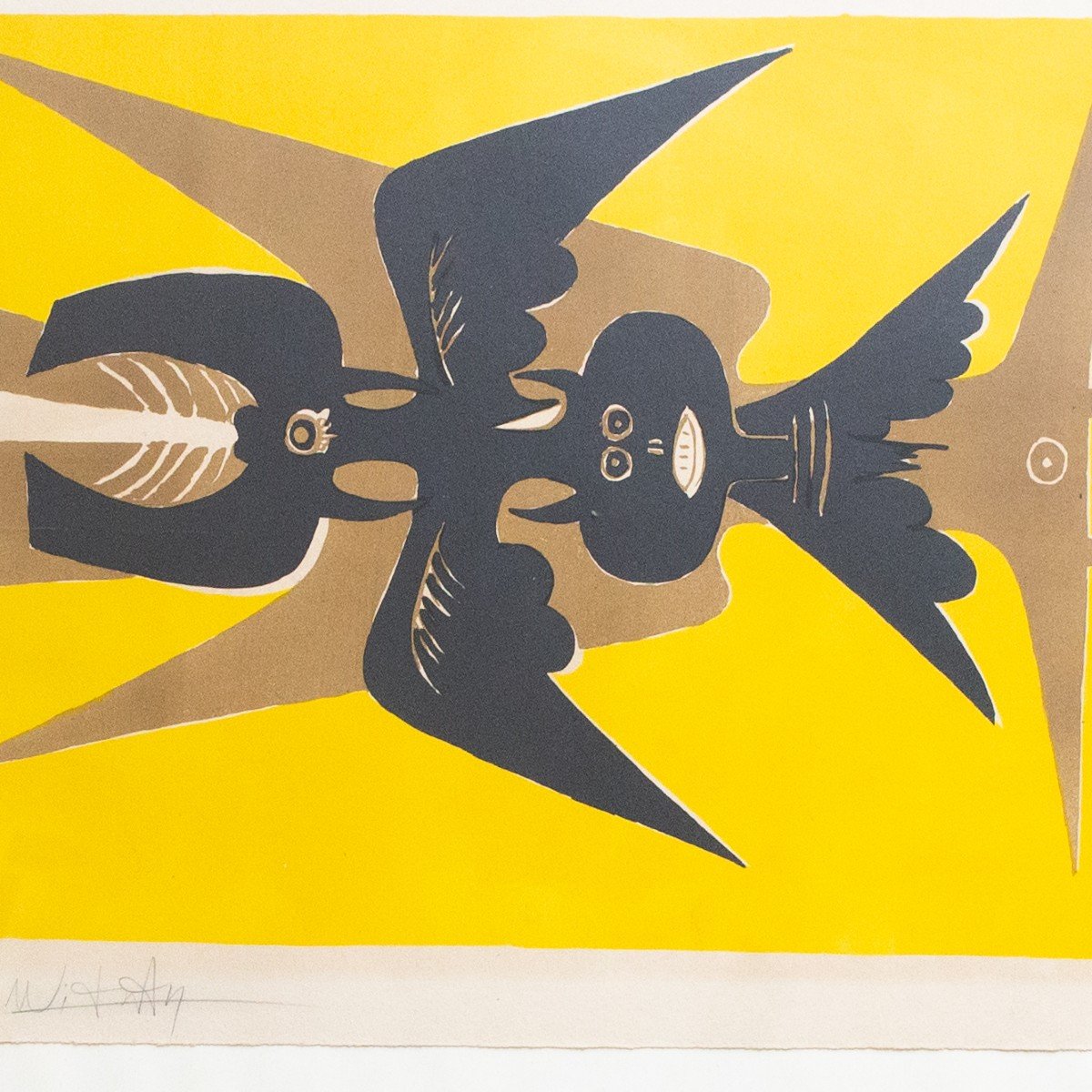 Litografia, ”Emblema Giallo”, di Wifredo Lam, firmato, 1952-photo-2