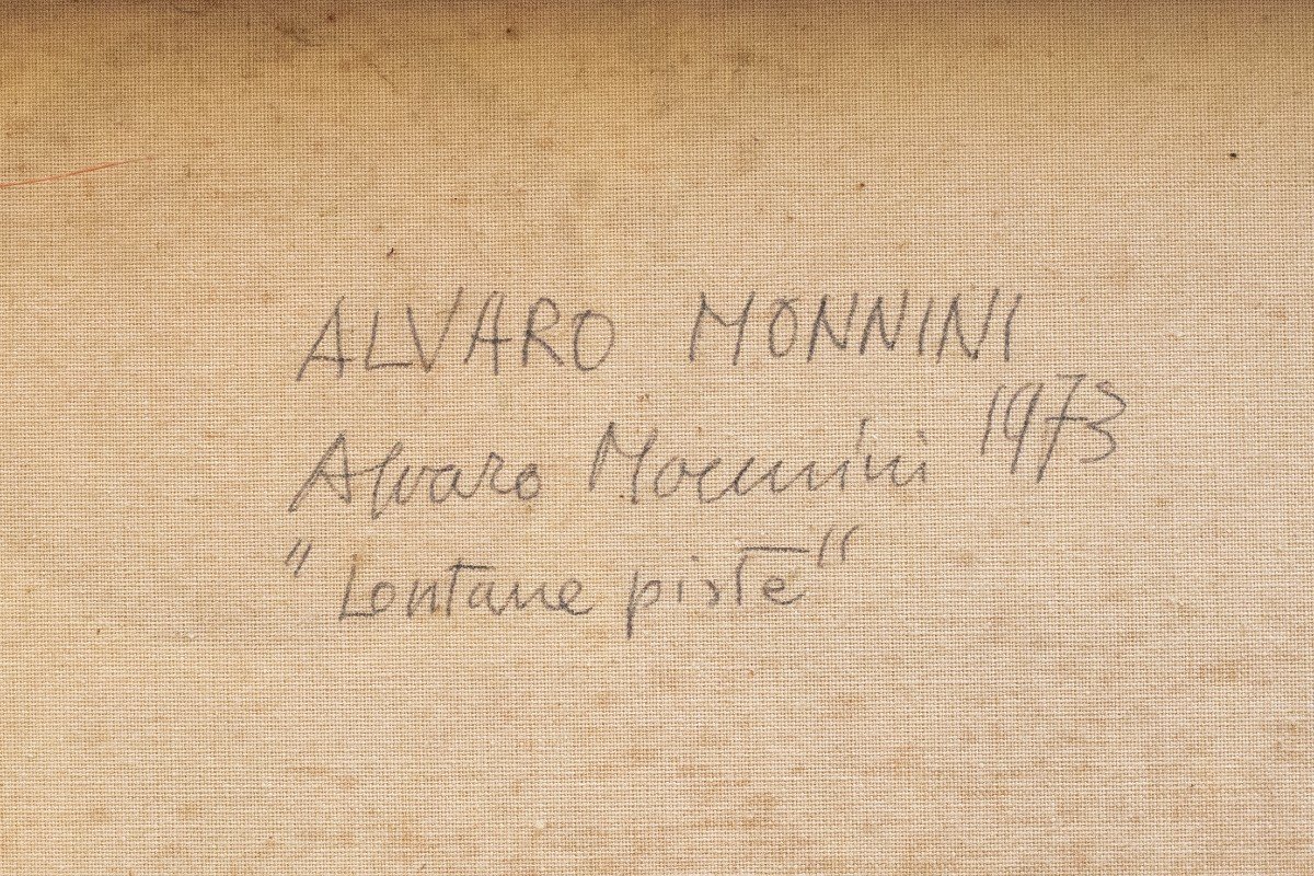 Olio su tela, di Alvaro Monnini, "Lontane Piste", firmato, 1973-photo-5