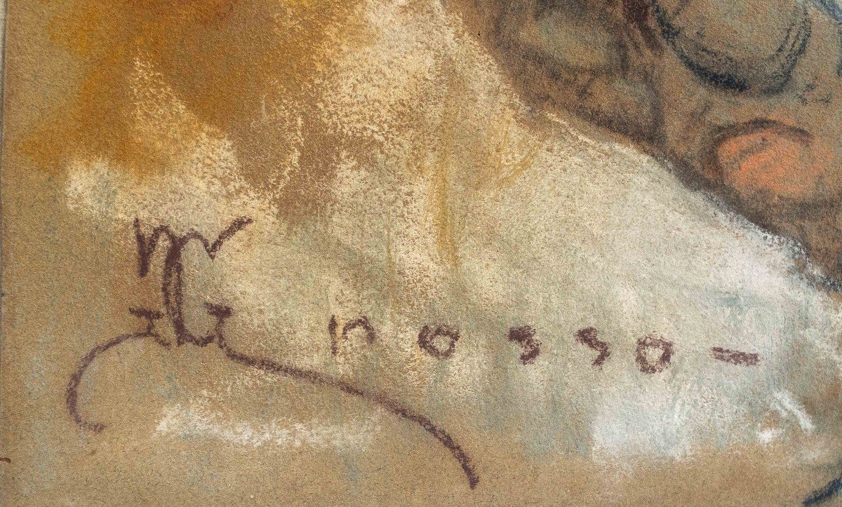 Pastello su carta, di Giacomo Grosso, "Ritratto di Ragazza", Epoca fine '800 primi '900-photo-3