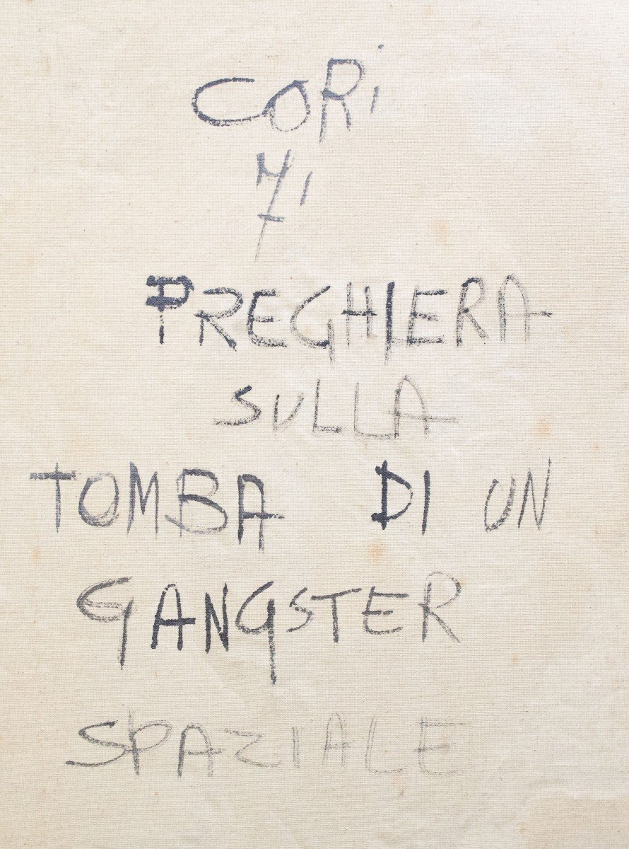 Tecnica mista su tela, di Giancarlo Cori," Preghiera sulla Tomba di un Gangster Spaziale", 1971-photo-2
