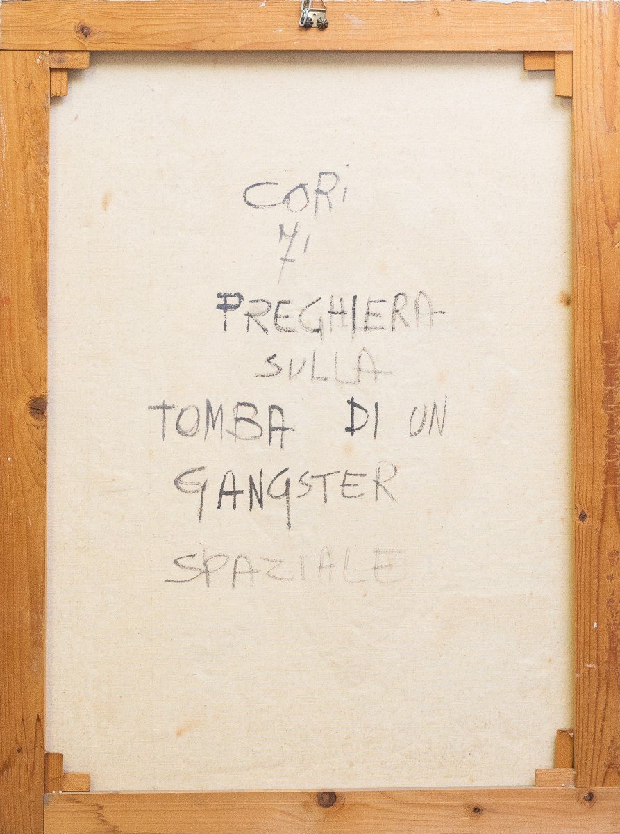 Tecnica mista su tela, di Giancarlo Cori," Preghiera sulla Tomba di un Gangster Spaziale", 1971-photo-1