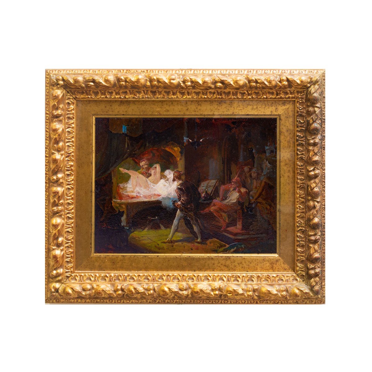 Olio su cartone,  Attr. Mariano Fortuny, "Scena Veneziana", Epoca XIX secolo-photo-3