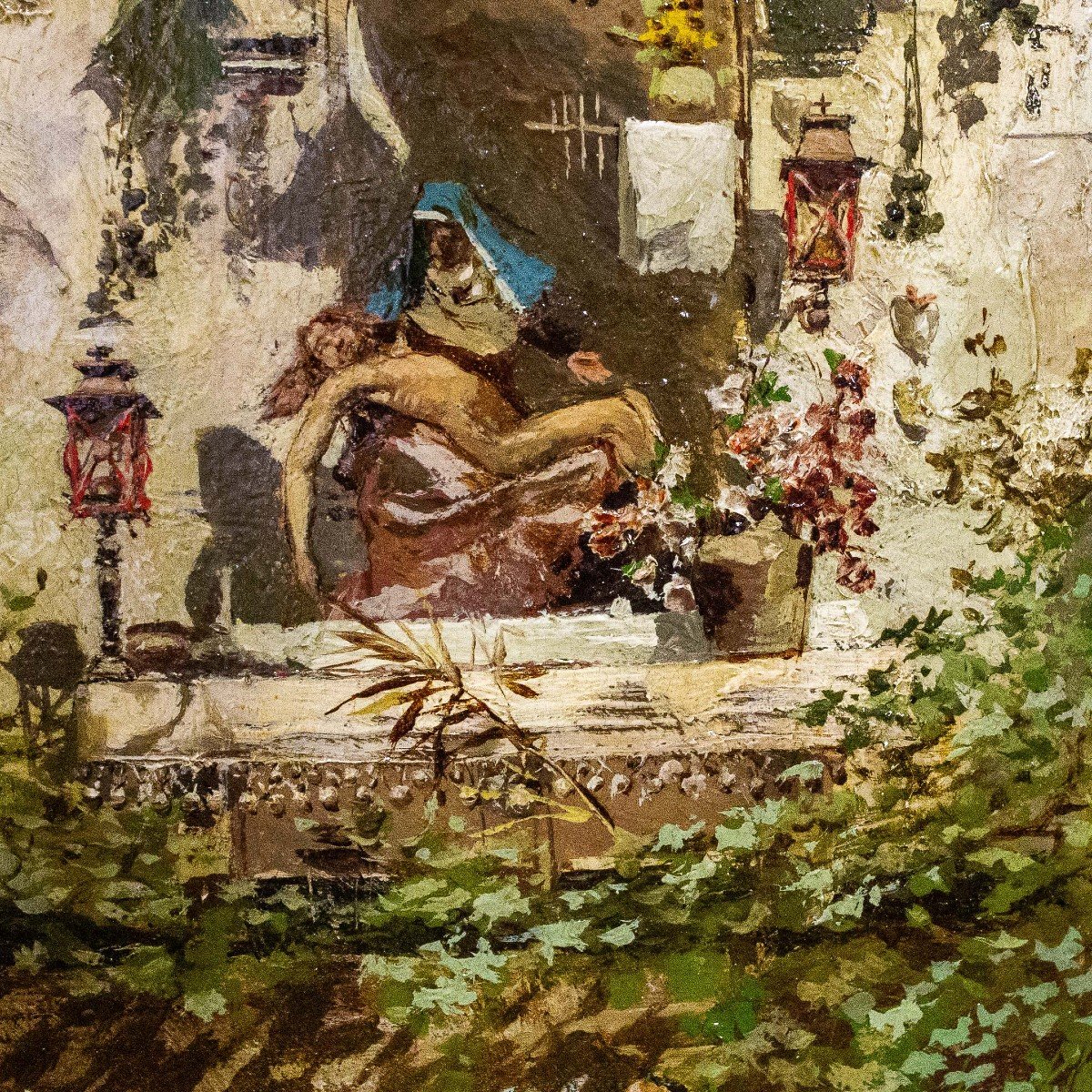 Olio su tavola, di Riccardo Pellegrini, "Scena di genere", firmato, 1892-photo-1