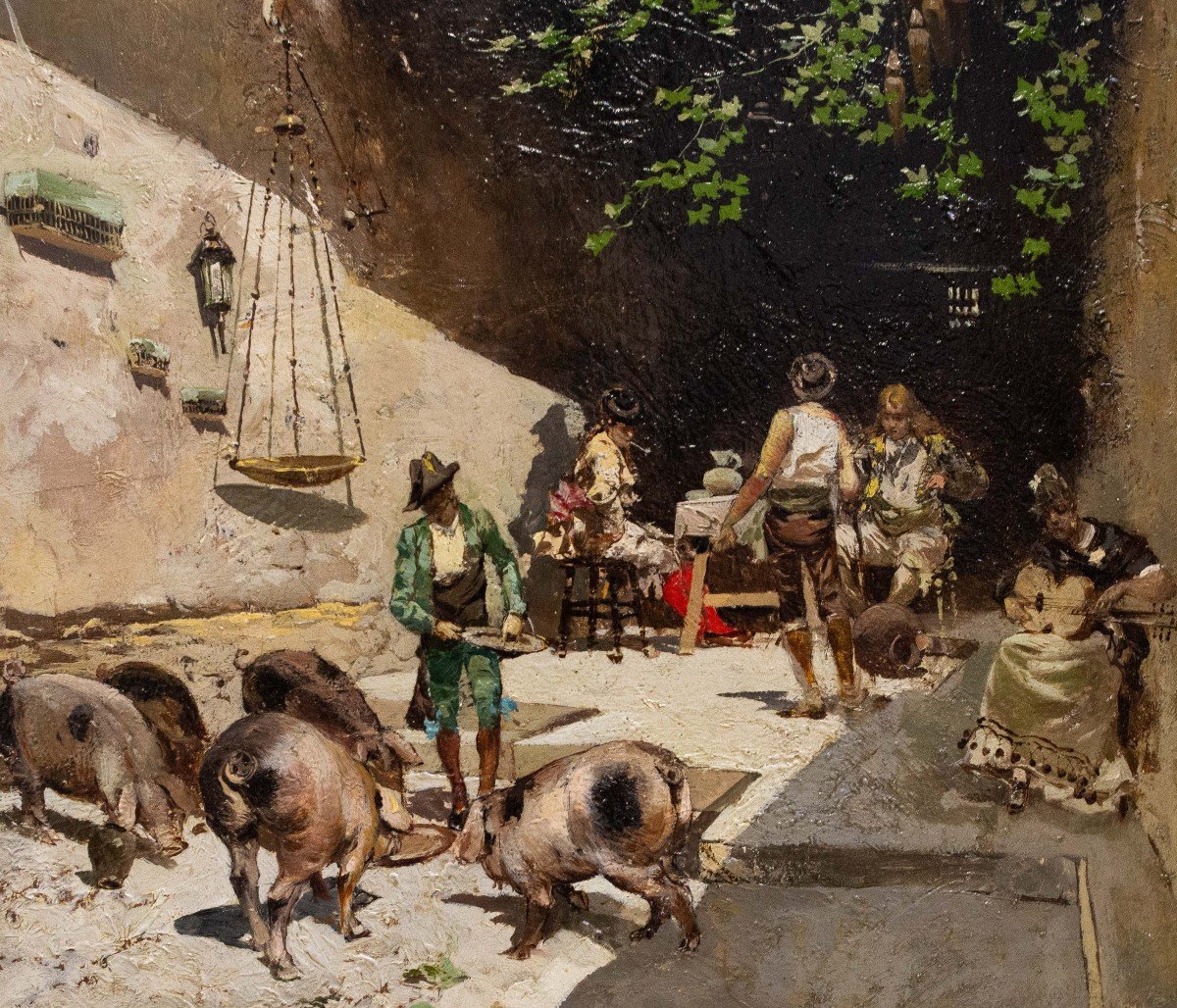Olio su tavola, di Riccardo Pellegrini, "Scena di genere", firmato, 1892-photo-6