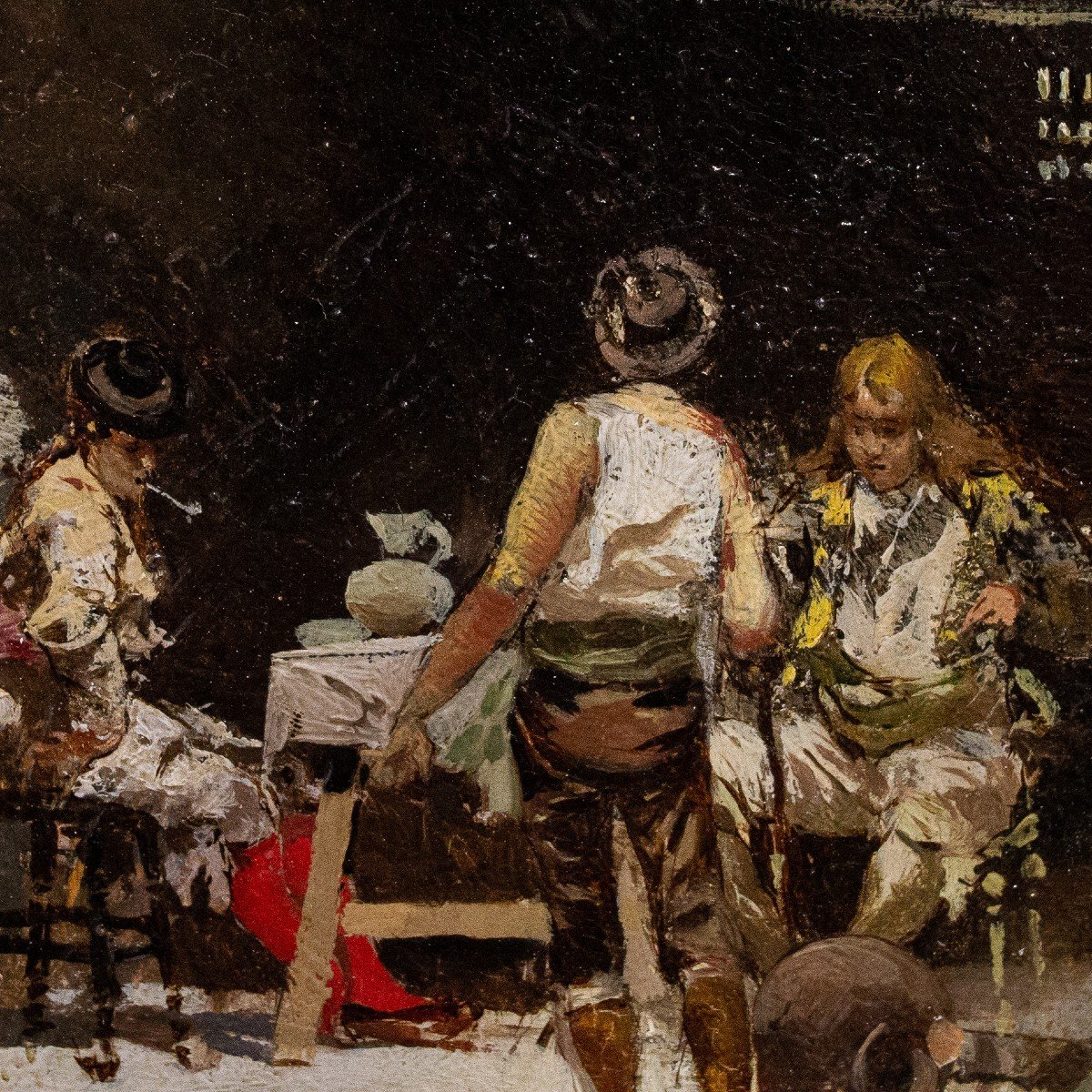 Olio su tavola, di Riccardo Pellegrini, "Scena di genere", firmato, 1892-photo-7