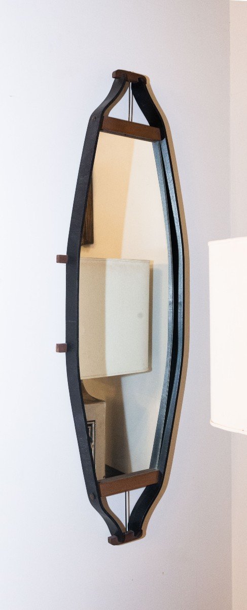 Specchio Anni '60 di Design da parete con struttura in legno laccato-photo-2