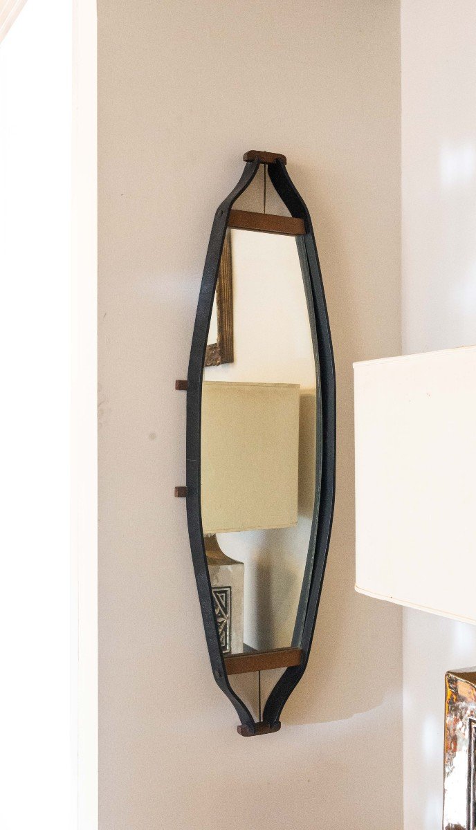 Specchio Anni '60 di Design da parete con struttura in legno laccato-photo-1