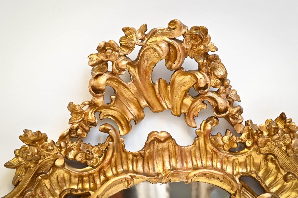 Antica Specchiera in legno dorato Luigi XV, Epoca '800-photo-3