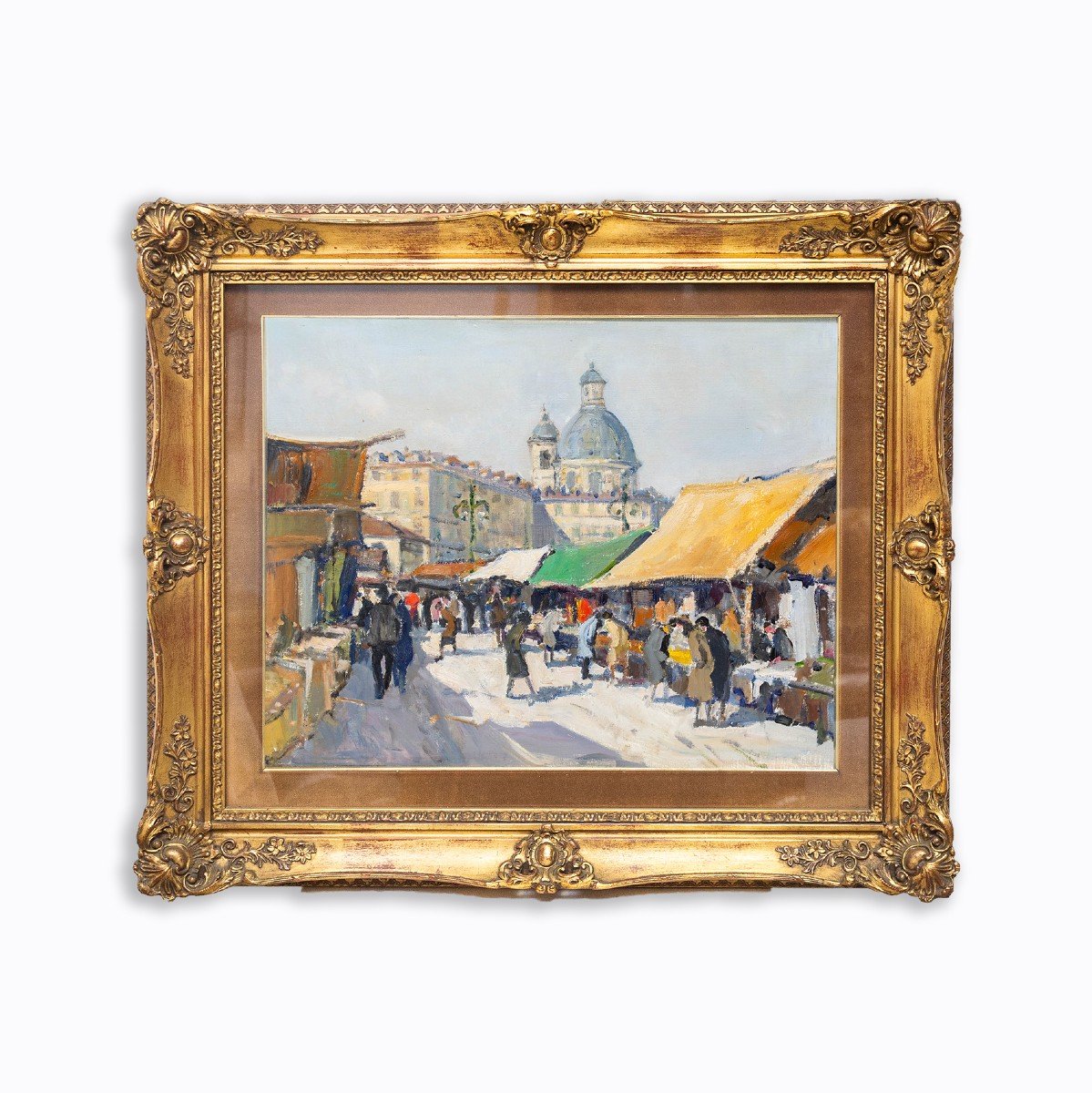 Dipinto di Carlo Musso, "Il Mercato di Torino", olio su tela, Anni '40-photo-2