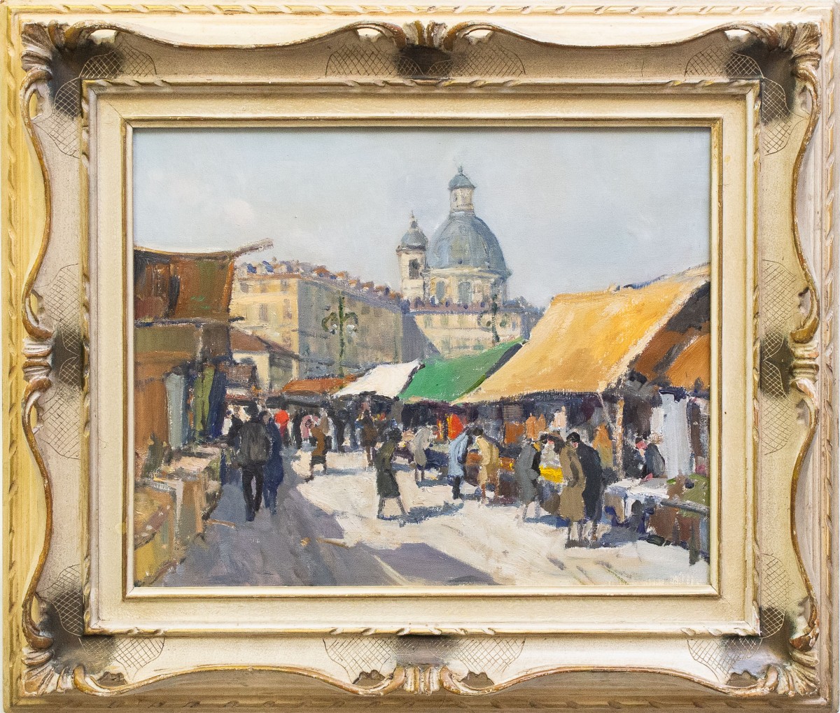 Dipinto di Carlo Musso, "Il Mercato di Torino", olio su tela, Anni '40-photo-2