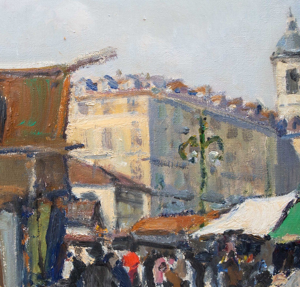 Dipinto di Carlo Musso, "Il Mercato di Torino", olio su tela, Anni '40-photo-2